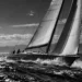 Black and white photograph of a sailing yacht - budget planning for 2027 and business risk management.